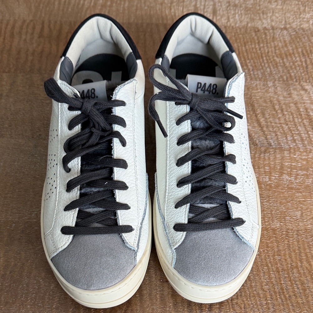 P448 women’s White and Gray Leather Sneakers